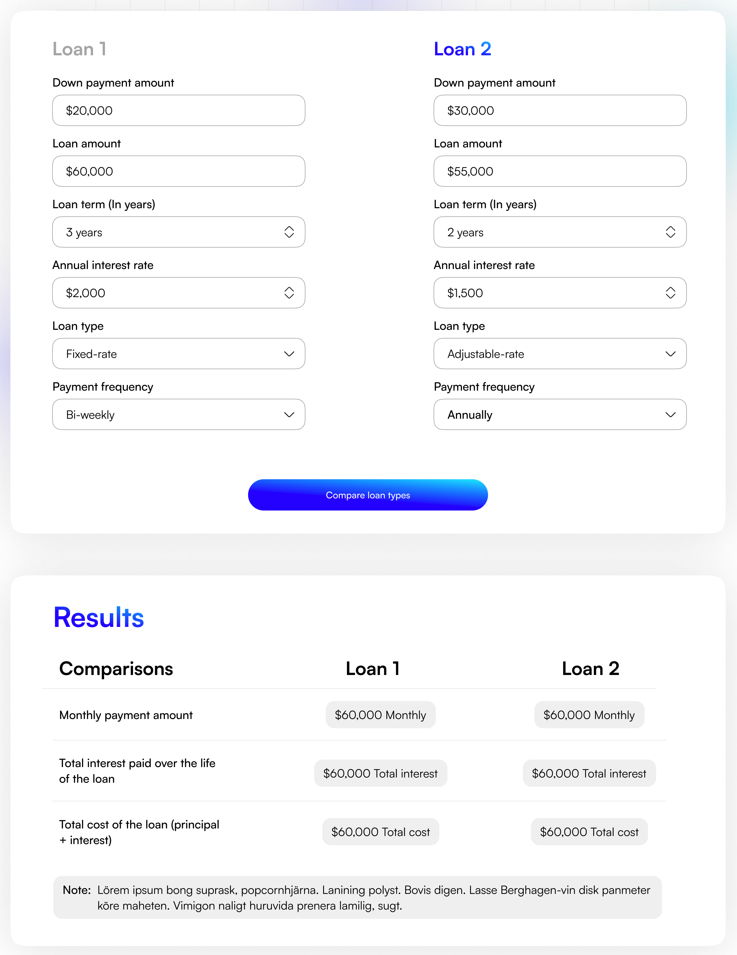 Loan Comparison Mockup