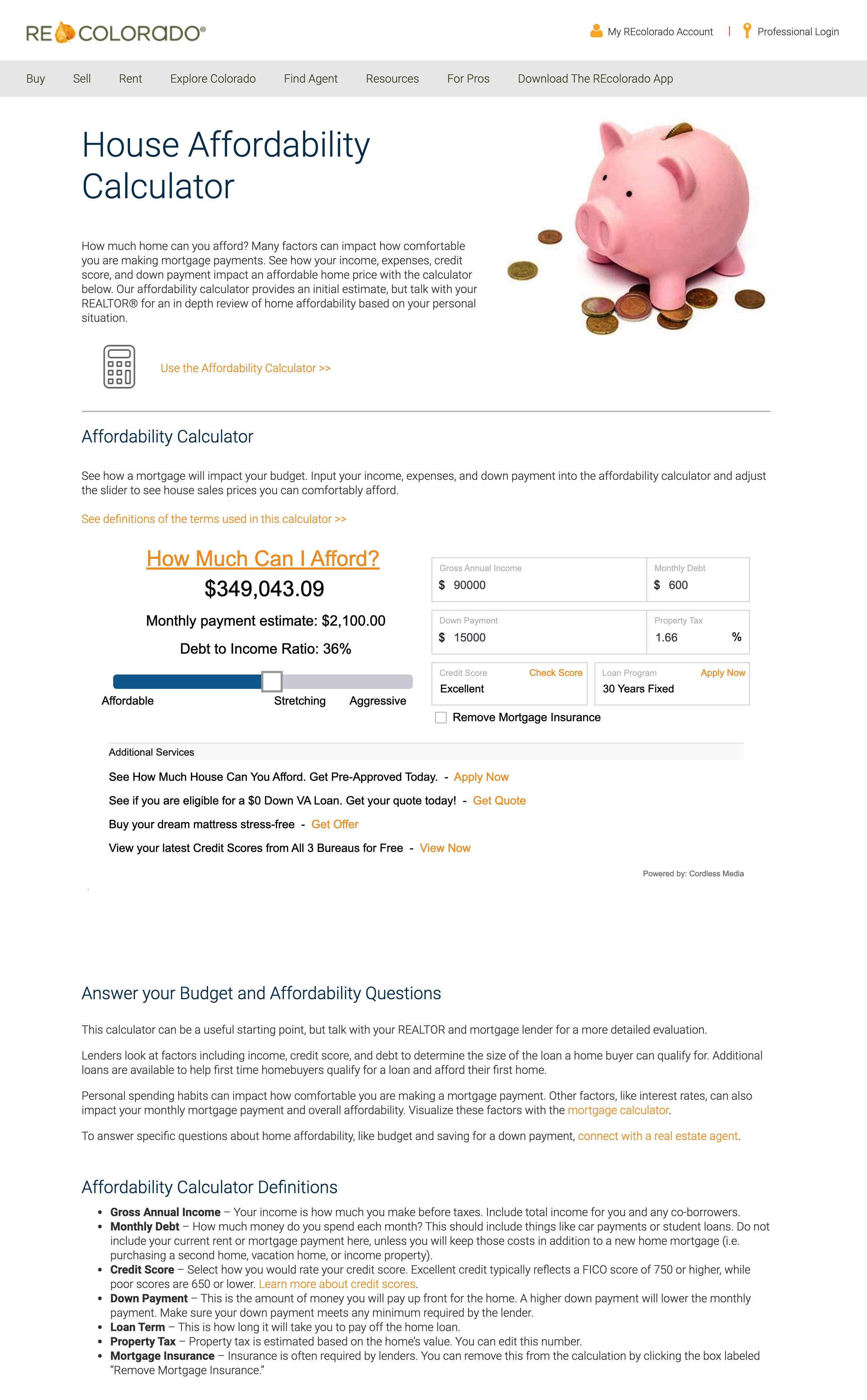 REcolorado Affordability Calculator