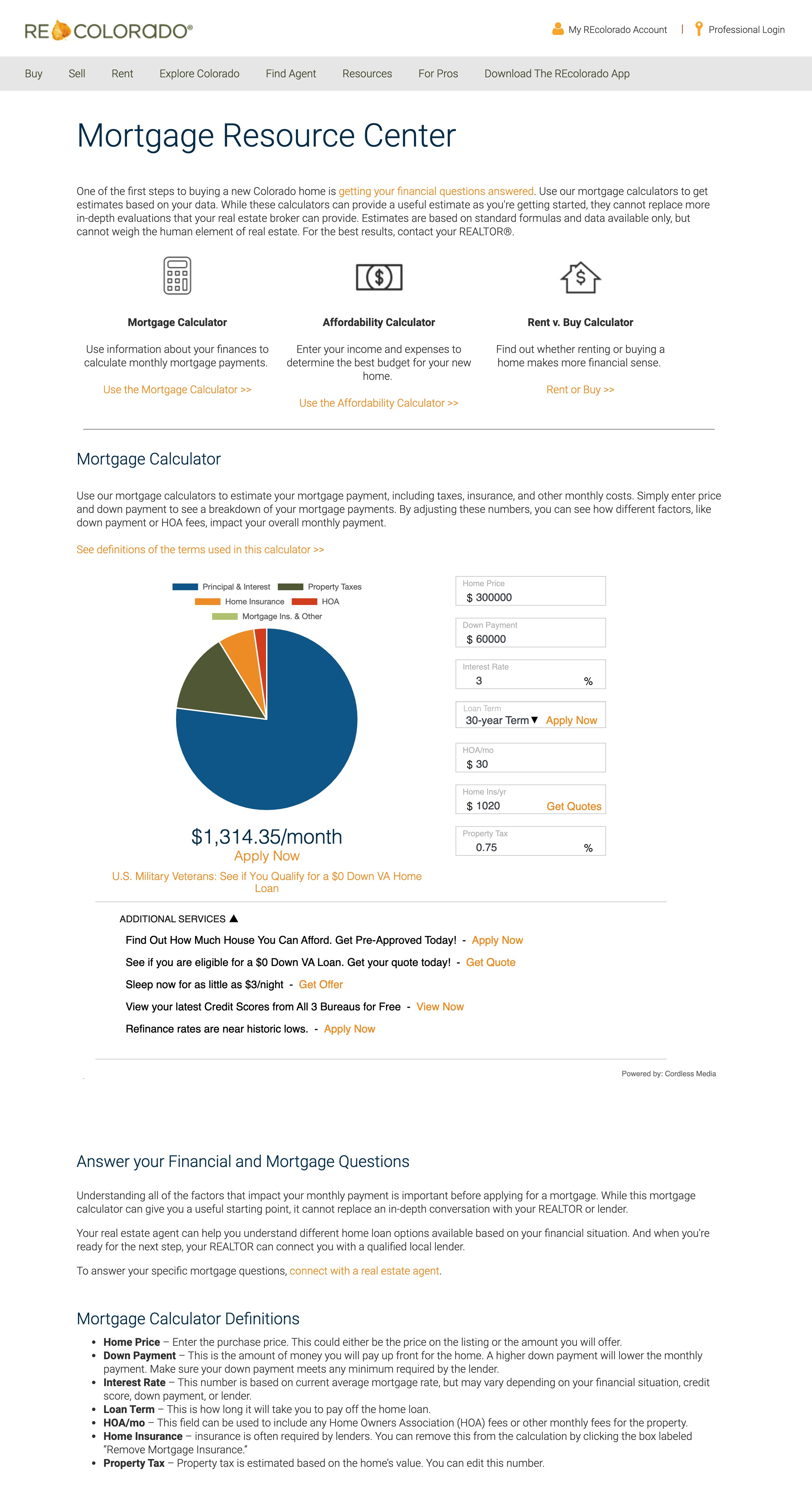 REcolorado Mortgage Calculator